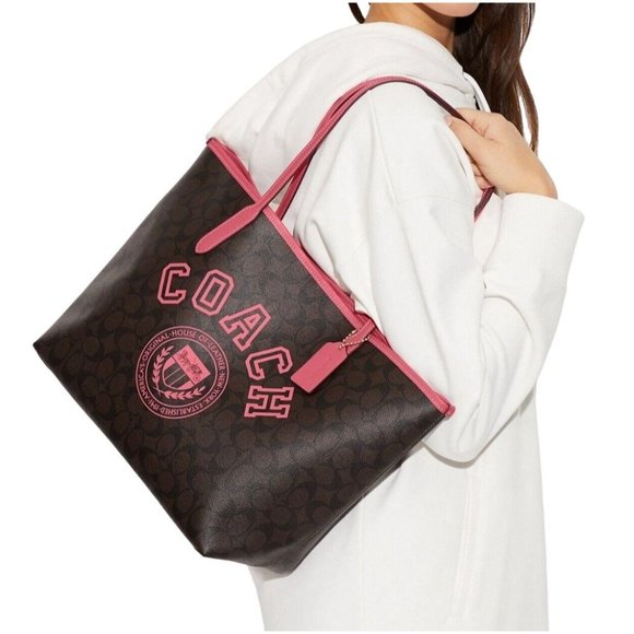 NEW Coach City Tote Varsity Brown & Pink Signature Coated Canvas Handbag CB869 - Picture 2 of 12